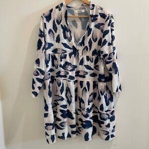 Belinda Womens Abstract Print Tiered Babydoll Mini Dress Navy Blush White Size M